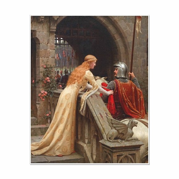 GODSPEED Art Print: 11"by14" Reproduction. Medieval Castle Scene, Knight & Horse - Picture 2 of 2